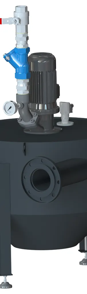 Vue 3D bac de relevage cylindrique avec pompe