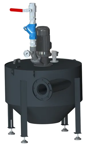 Vue 3D bac de relevage cylindrique avec pompe