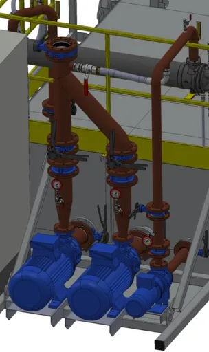 Vue 3D d'un groupe de pompes de secours par alimentation réseau centralisé