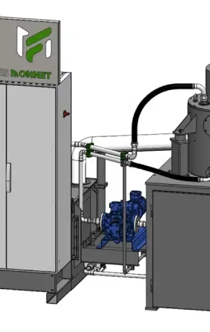 Vue 3D d'un système de régénération d'huile de tréfilage